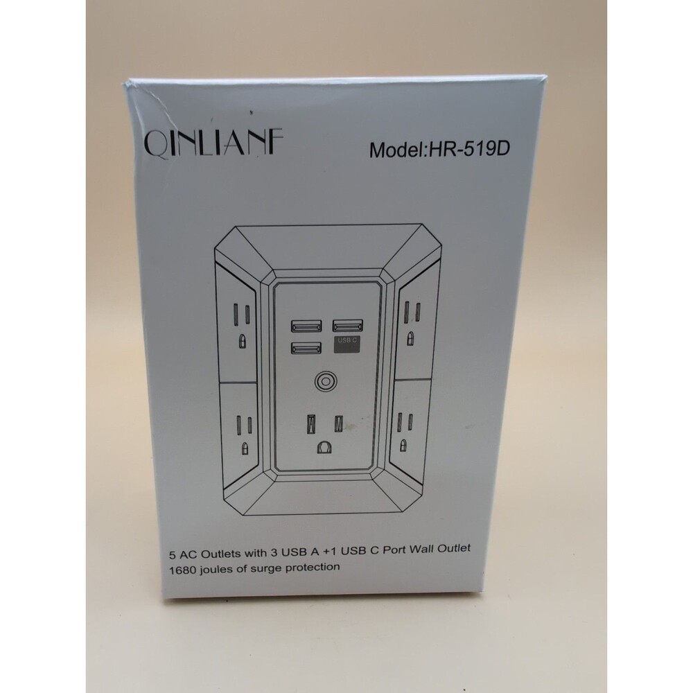 QINLIANF HR-519D Wall Charger Surge Protector 5 Outlet Extender w/ 4 USB Ports